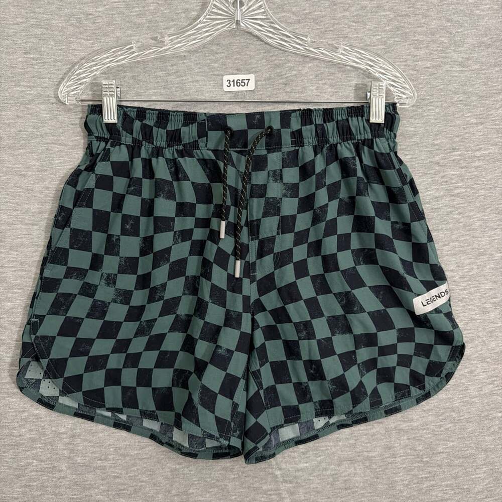 Legends Mens Small Black Green Checkerboard 5 Inseam No Liner Luka Shorts